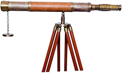 Single Barrel Brass Nautical Telescope with Wooden Tripod
