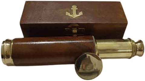Vintage Brass Decorative Telescope with Wooden Box