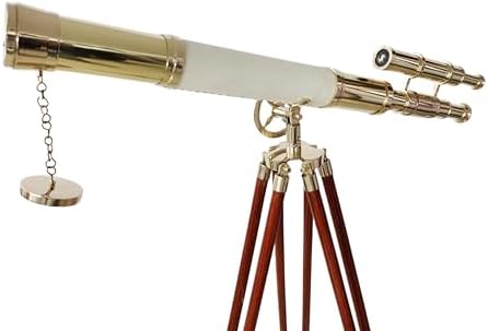 Vintage Floor Standing Telescope with Brass Finish and Wooden Tripod