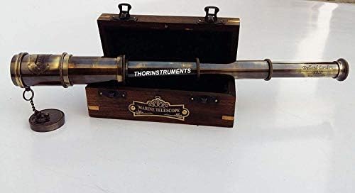 Vintage Nautical Brass Telescope with Wooden Box