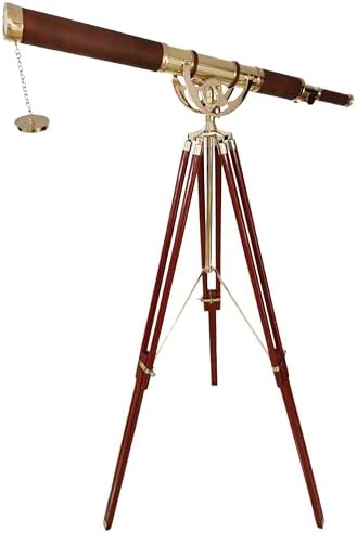 Vintage Antique Telescope with Brass Finish and Wooden Tripod
