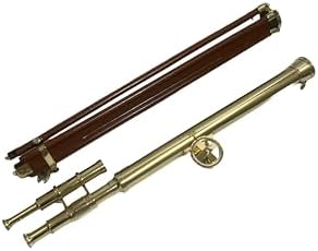 Double Barrel Telescope with Wooden Tripod Stand 32 Inch Brass 10X Magnification 42mm Lens