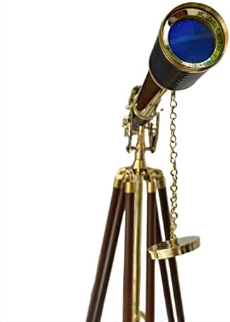 Antique Maritime Floor Standing Brass Telescope with Leather Barrel