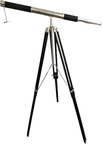 Nautical Vintage Floor Standing Brass Telescope with Black Wooden Tripod