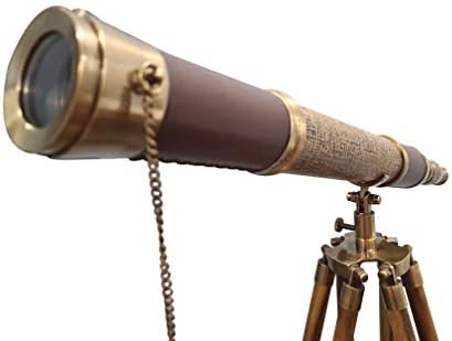 Vintage Antique Nautical Telescope with Adjustable Wooden Tripod