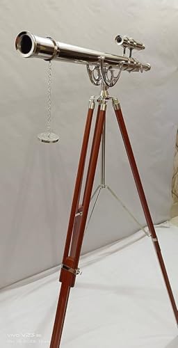 Vintage Brass Telescope with Wooden Tripod and Nickel Finish