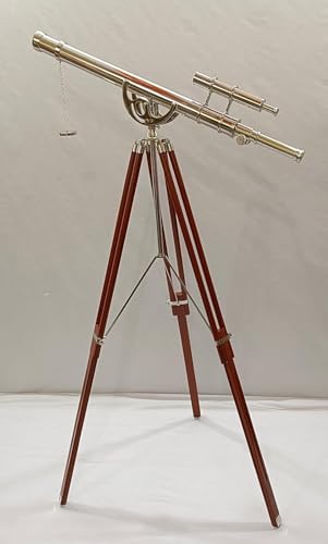 Vintage Brass Telescope with Wooden Tripod and Nickel Finish