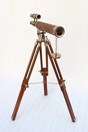 Vintage Nautical Double Barrel Telescope with Wooden Tripod