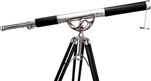 Nautical Vintage Solid Brass Telescope with Black Leather and Chrome Finish