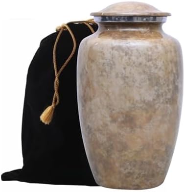 Beige Cremation Urns for Adult Male with Velvet Bag