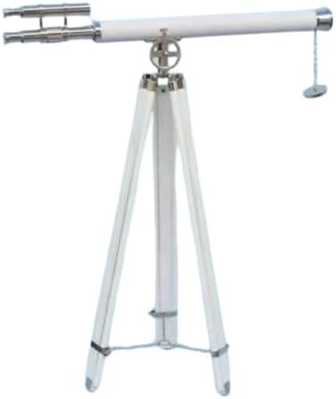 Aliza Malik Vintage Decorative Telescope Brass and Wood Nautical Maritime Scope with Wooden Tripod Stand