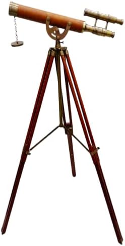 Antique Brass Telescope with Leather Cover and Wooden Tripod