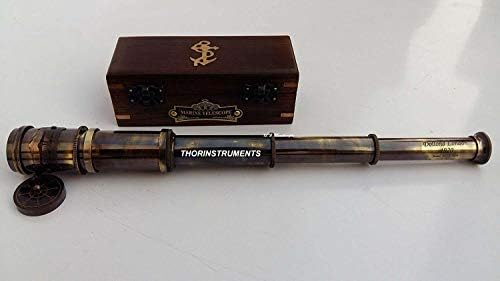 Vintage Nautical Brass Telescope with Wooden Box
