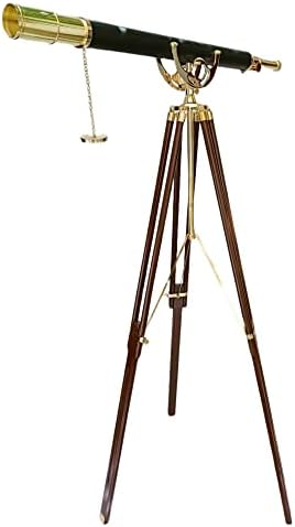 Antique Maritime Floor Standing Brass Telescope with Leather Barrel