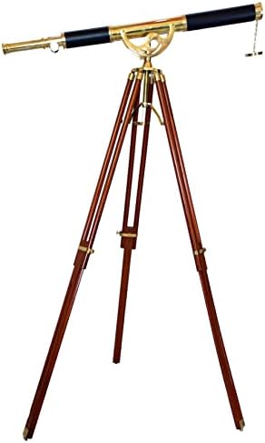 Vintage Nautical Brass Telescope with Black Leather Cover