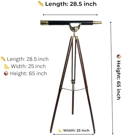 32 Inch Brass And Leather Mounted Telescope With 10x Magnification On Adjustable Wood Stand