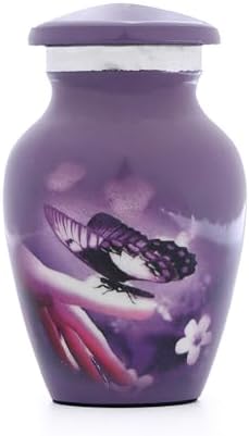 Bless International 3 Mini Brass Urn with Lid - Purple Butterfly Design