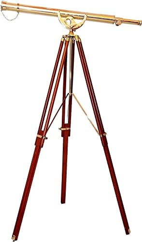 Nautical Shiny Brass Vintage Telescope with Wooden Tripod