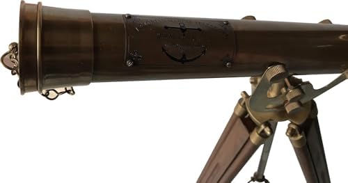 Antique Brass Telescope with Mahogany Tripod - 43 Inch Floor Standing Decorative Nautical Instrument 15X Magnification