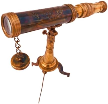 Vintage Brass Telescope with Wooden Stand for Home Office Table Decor