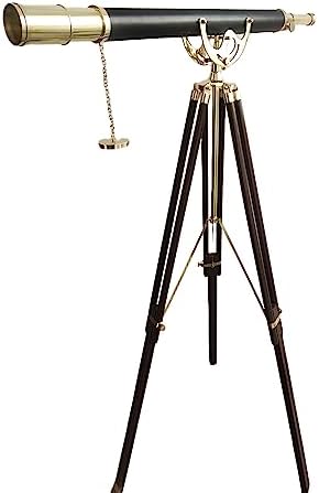 Maritime Antique Brass Telescope with Wooden Tripod Stand