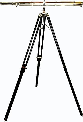 Chrome Nickel Nautical Telescope Floor Standing Wooden Tripod Stand