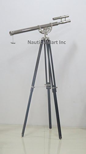 Nauticalmart Floor Standing Chrome Double Barrel Telescope 62 Inch
