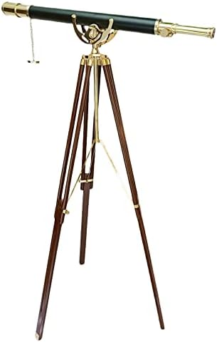 Antique Maritime Floor Standing Brass Telescope with Leather Barrel