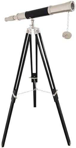 Vintage Black Tripod Telescope with Chrome Finish