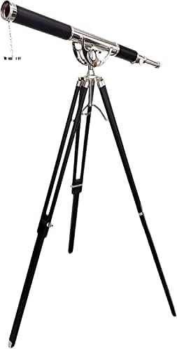 Nautical Vintage Solid Brass Telescope with Black Leather and Chrome Finish