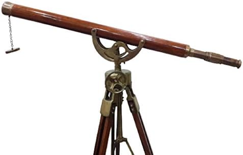 Antique Brass Telescope Wooden Tripod Home Decor