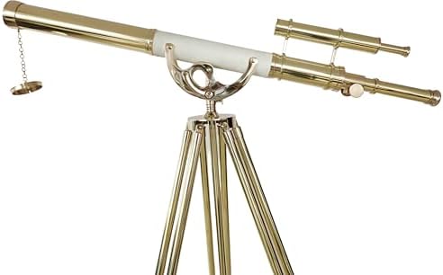 Double Barrel Shiny Brass Vintage Floor Telescope with Wooden Tripod