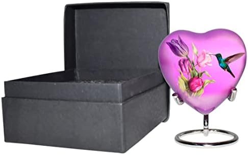 Hummingbird Mini Heart Cremation Urn with Stand and Box
