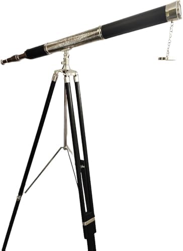 Nautical Vintage Floor Standing Brass Telescope with Black Wooden Tripod
