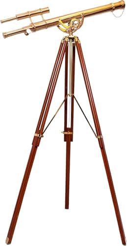 Vintage Marine Brass Telescope with Wooden Tripod