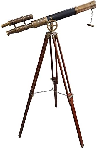 Nautical Style Black Leather Telescope with Brass Double Barrel