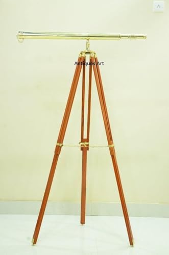 Handmade Nautical Brass Telescope with Wooden Tripod Stand