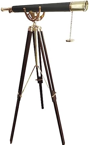 Maritime Antique Brass Telescope with Wooden Tripod Stand