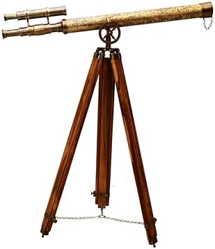 Vintage Double Barrel Telescope Spyglass with Brass and Teak
