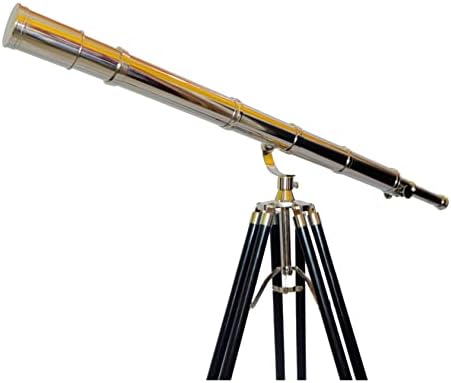 Nautical Single Barrel Nickel Black 65 Inch Antique Brass Floor Standing Telescope