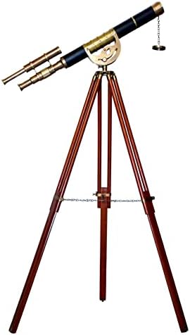 Maritime Antique Brass Double Barrel Telescope with Wooden Tripod