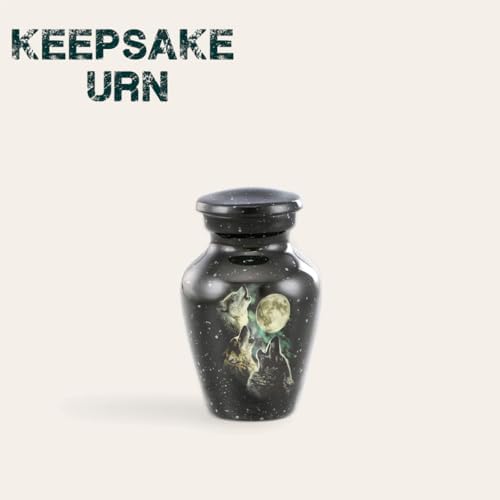 Forever Urns Mini Cremation Urn with 3 Wolves Theme Set of 4 3 cu in Multicolor Handcrafted