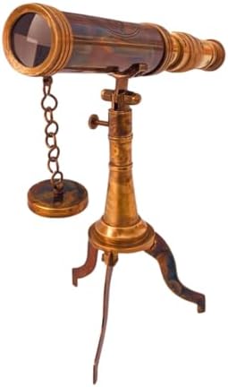 Vintage Brass Telescope with Wooden Stand for Home Office Table Decor