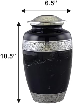 Black Urns for Human Ashes Large Handcrafted Urn with Velvet Bag