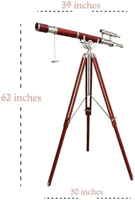 Nautical Vintage Double Barrel Telescope with Brass Mount and Brown Wooden Tripod