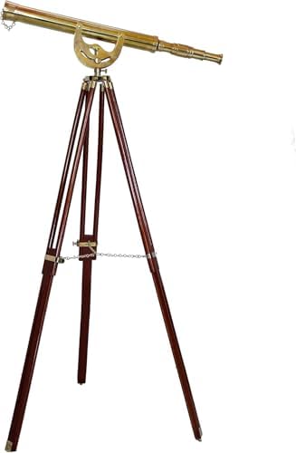 Handmade Shiny Brass Telescope Floor Standing Wooden Tripod Home Decor