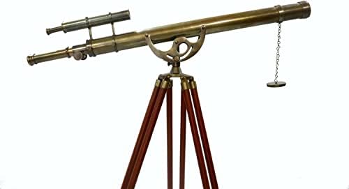Maritime Antique Double Barrel Telescope with Brass Mount and Wooden Tripod