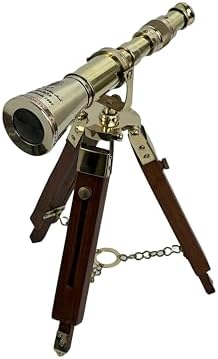 Antique Brass Telescope with Wooden Tripod Stand