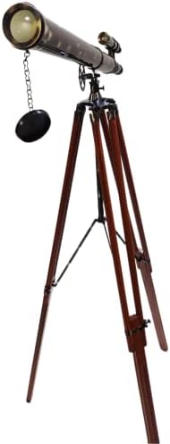 Royal Black Antique Telescope with Wooden Tripod