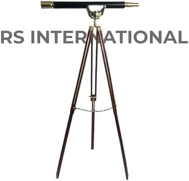 32 Inch Brass And Leather Mounted Telescope With 10x Magnification On Adjustable Wood Stand